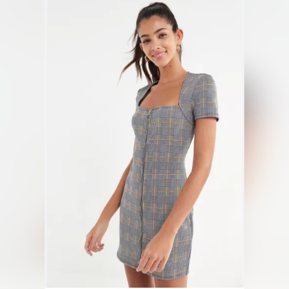 Urban Outfitters Large Plaid Zip-Front Mini Dress